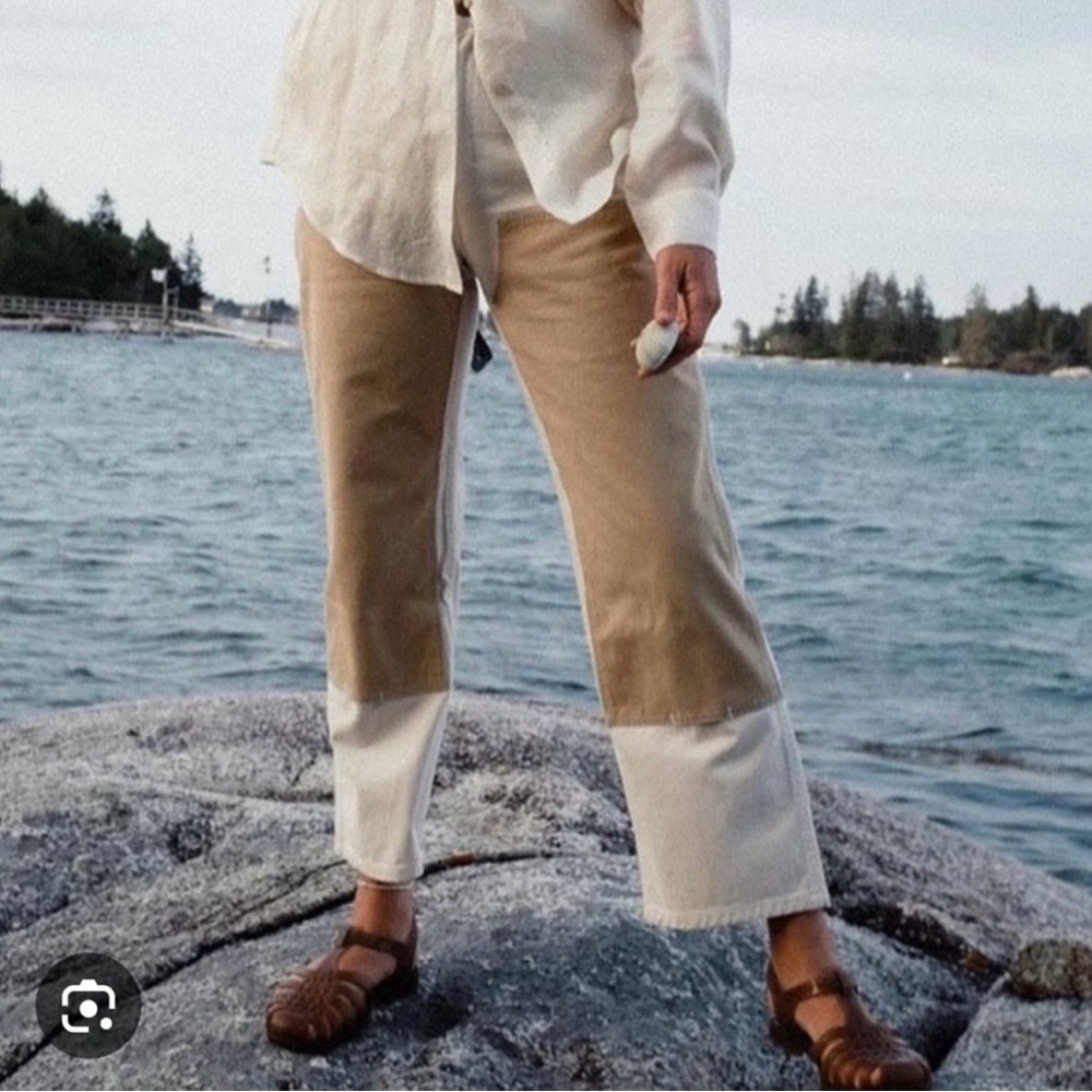 Rudy Jude Color Block Utility Jeans in Sage/Cream